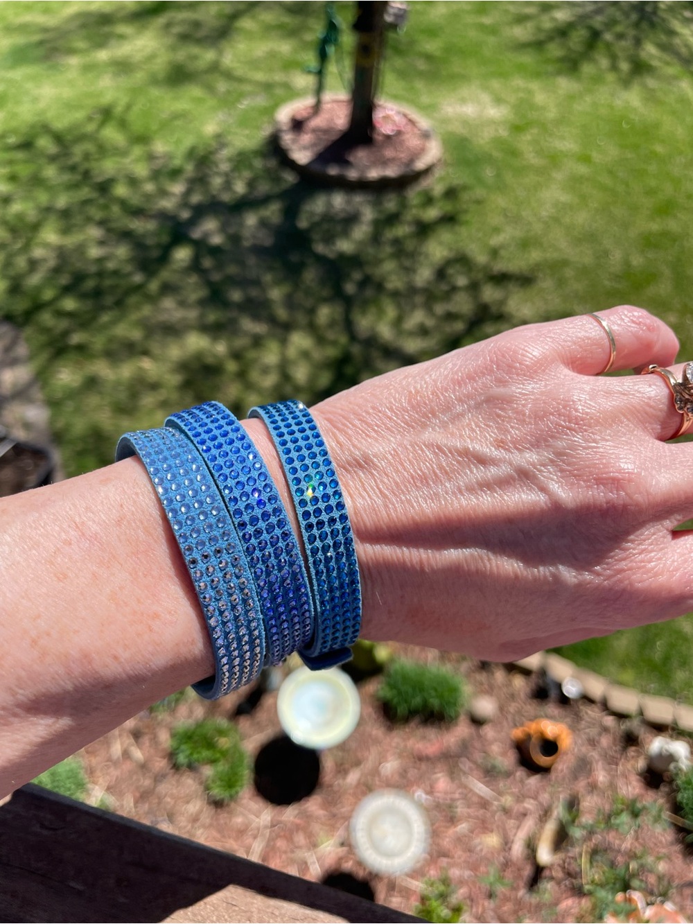 Touchstone Blue Crystal Wrap Bracelet - Three  Sparkling  Tri color.